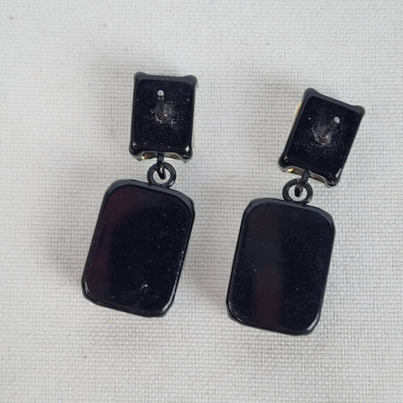 Black & Silver Square Faceted Drop Statement Earrings - Picture 4 of 5